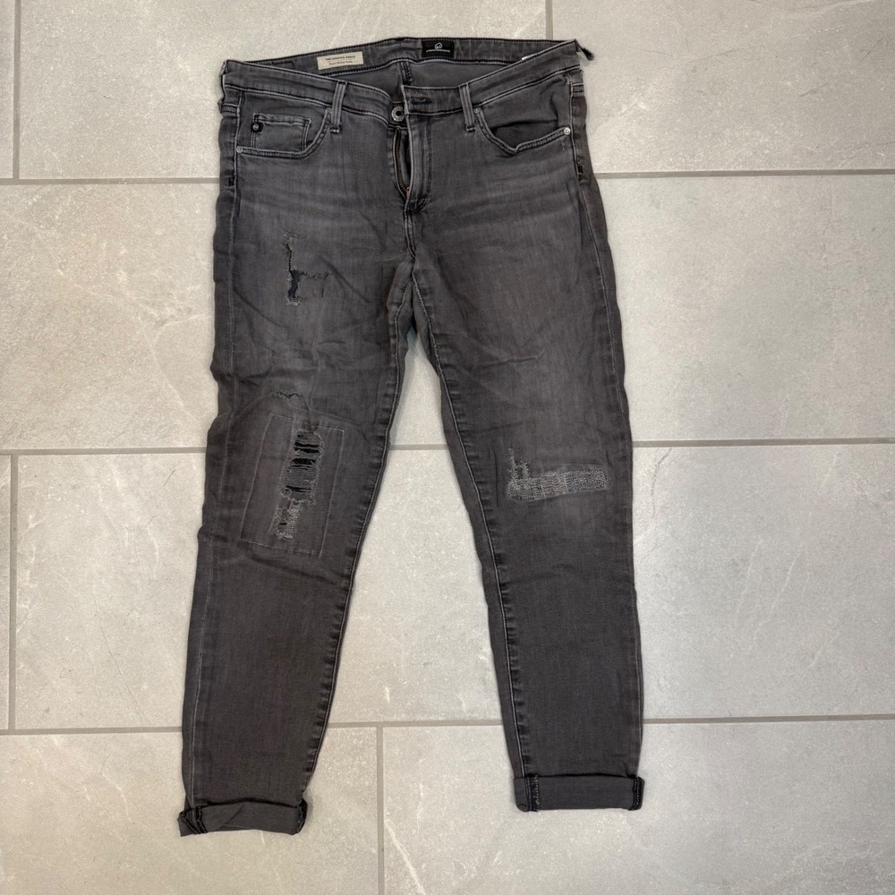 AG Adriano Goldschmied The Legging Ankle Super Skinny Distressed Gray Jeans 30R